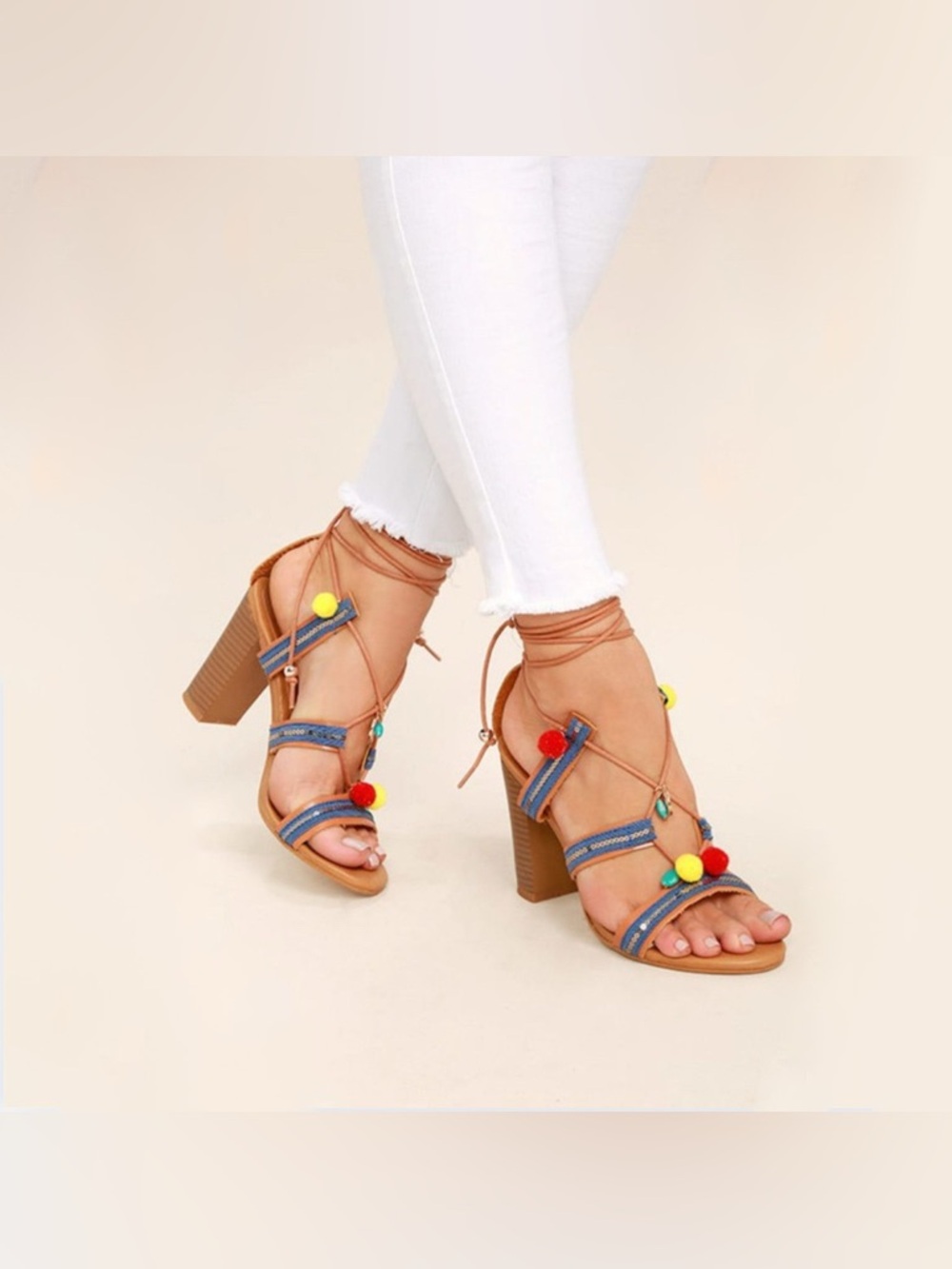 NEW! Steve Madden Caela Lace-Up Pompom Heels - Picture 10 of 10